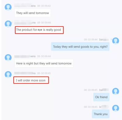 Chat screenshot with shipping confirmation
