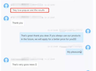 Chat screenshot with client order feedback